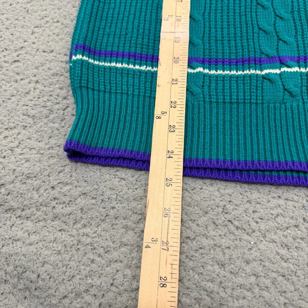 Vintage Melange 90s Teal Sweater Striped Cable Knit Crew Neck Womens Medium